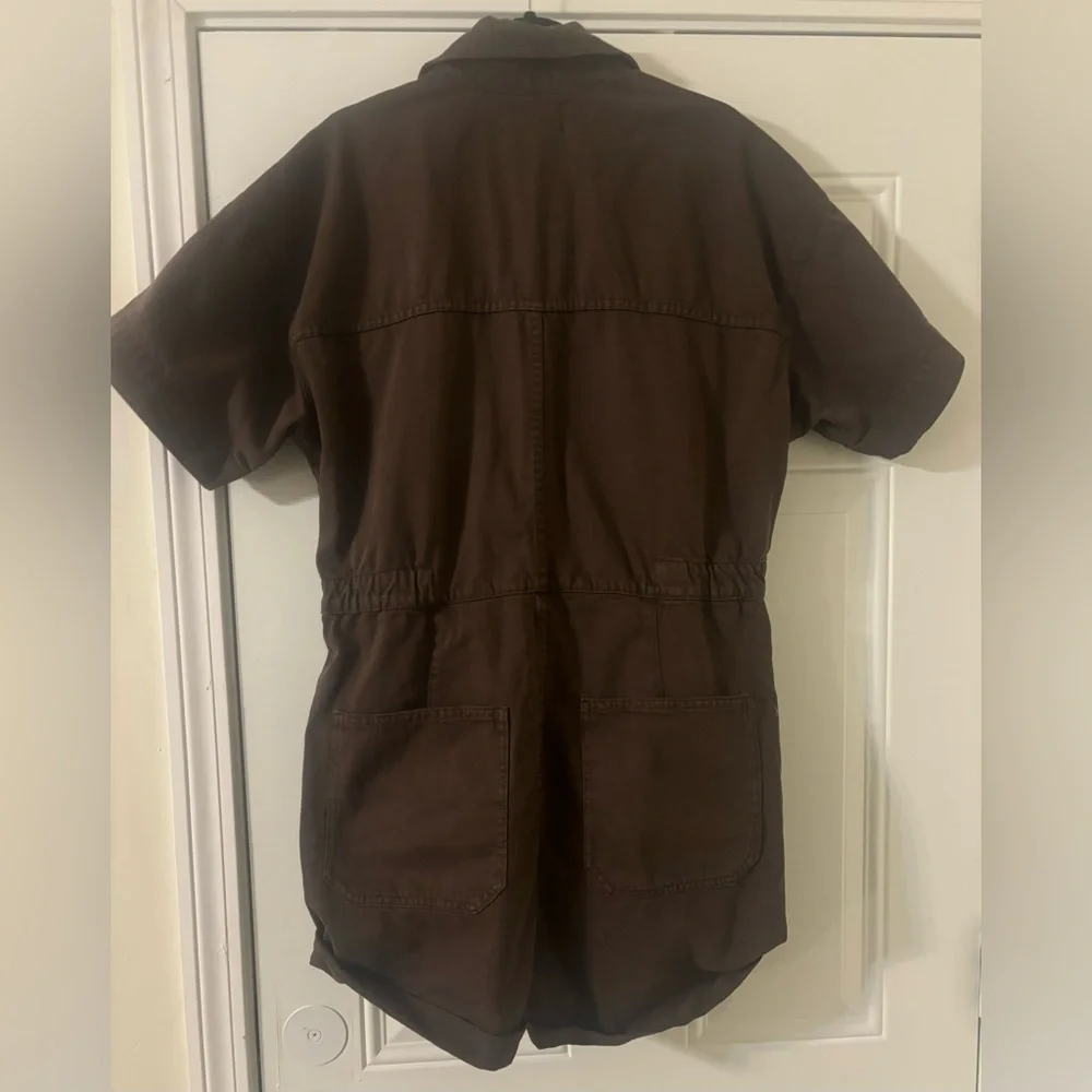 Free People Brown Short-Sleeve Denim Romper - Picture 13 of 16
